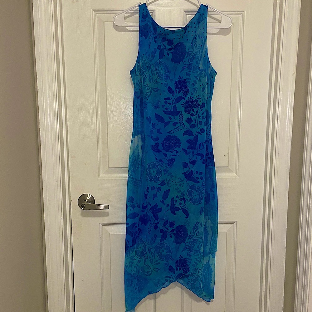 Vintage Blue Floral Midi Dresss
